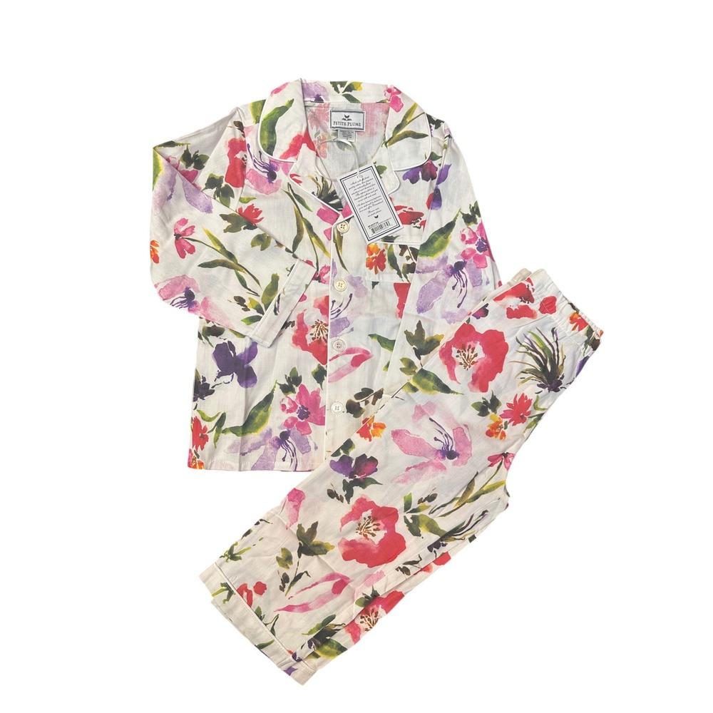 New Petite Plume Girls 4 Gardens of Giverny Pajama Set White Floral SPJMCF104